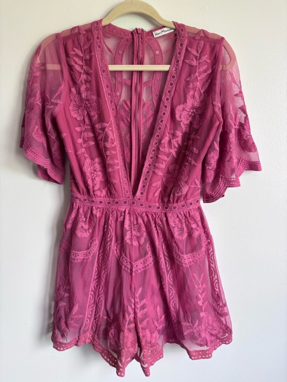Dainty Hooligan Pink Lace Embroidered Romper